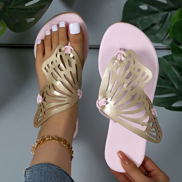 Fashion Hollow Butterfly Flip-Flops Summer Sandals For Women Casual Beach Shoes New Low Heel Flat Slides Slippers