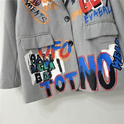 Design sense niche graffiti design British style plaid loose fitting suit, women's jacket, Hong Kong style suit trend